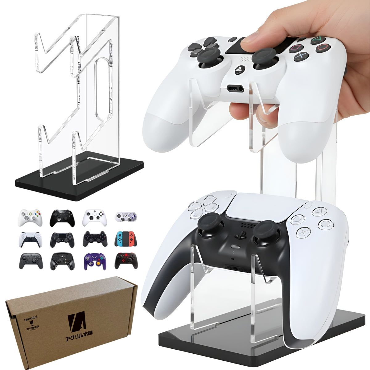 【魅せる収納】アクリル本舗 コントローラー スタンド 2段 クリア ホワイト ブラック
